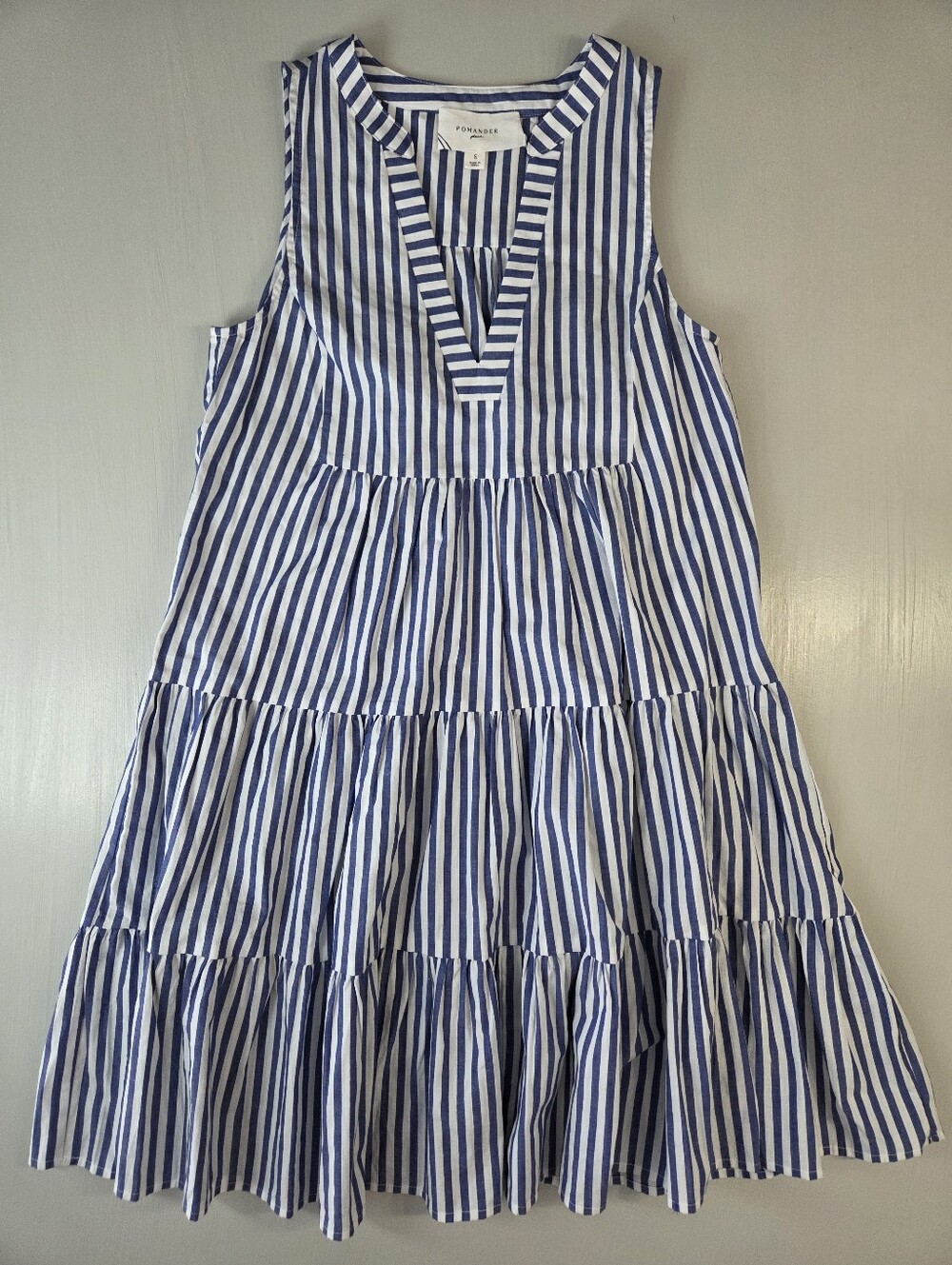 Pomander Place Blue and White Stripe Sleeveless Cotton Poplin Kenzo Dress